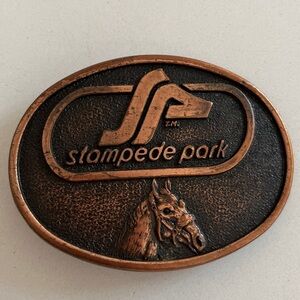 CENTURY CANADA Belt Buckle Copper Tone Metal Stampede Park Horse Rodeo Western